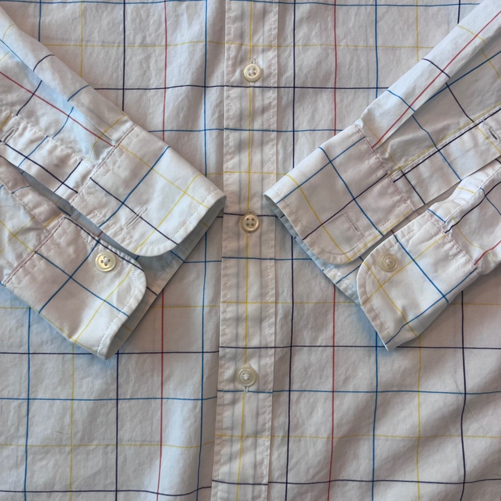 J.Crew Secret Wash Shirt Mens Medium White Multi Slim Fit Preppy BJ745